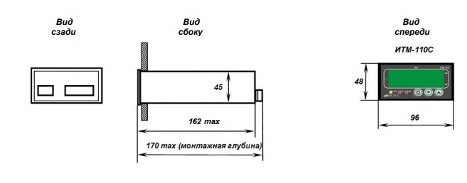 Схема габаритных размеров индикатора ИТМ-110С