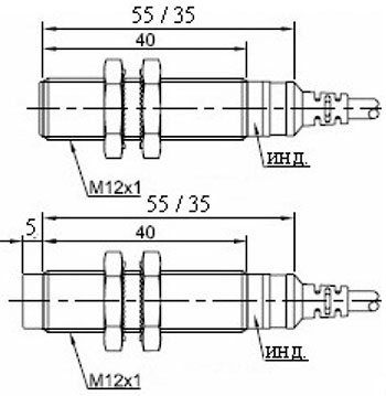 Рис.1. Чертеж датчика индуктивного стандартного ВКИ.М12.55К.4.НО-НЗ.Р